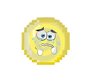 Crying cartoon illustration of Pixel art golden coin