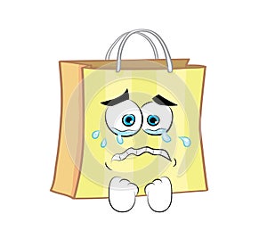 Crying cartoon illustration of shopping bag