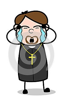 Crying - Cartoon Priest Religious Vector Illustration