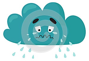 Crying cloud character. Cute kawaii rain weather