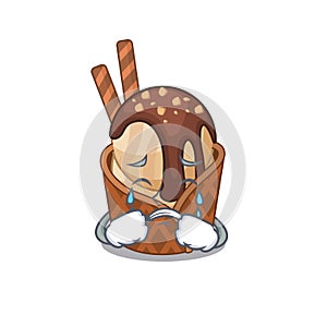 A Crying coffee ice cream cartoon mascot design style