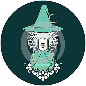 crying elf witch with natural one D20 roll icon