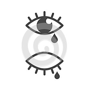 Crying eye icon. Open and closed eye with tear. Flat vector illustration isolated on white