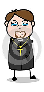 Crying Face - Cartoon Priest Religious Vector Illustration