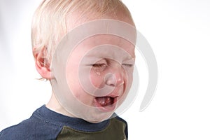 Crying Frustrated Little Boy on White