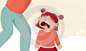 Crying girl demands something from her mom, defiantly refusing to listen to her