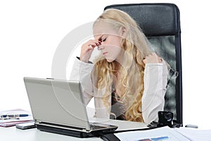 Crying girl in the office.