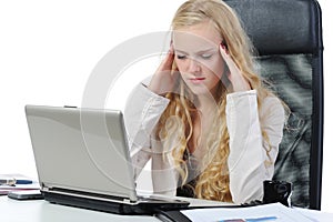 Crying girl in the office.