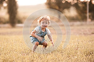 Crying kid girl outdoors