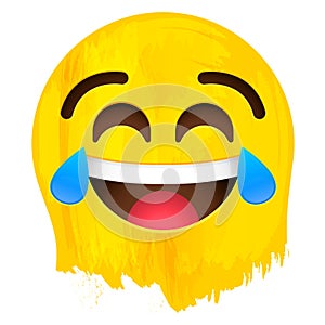 Crying of laughter Happy Emotion face on yellow paint vector illustration