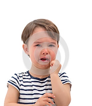 Crying little baby girl isolated over white