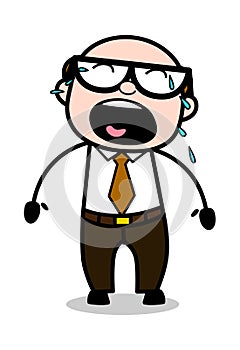 Crying Loudly - Retro Cartoon Office old Boss Man Vector Illustration