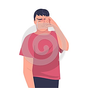 Crying Man Character Weeping and Sobbing from Sorrow and Grief Feeling Sad and Upset Vector Illustration