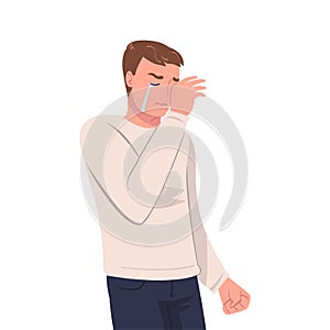 Crying Man Character Weeping and Sobbing from Sorrow and Grief Feeling Sad and Upset Vector Illustration