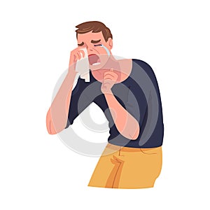 Crying Man Character Weeping and Sobbing from Sorrow and Grief Feeling Sad and Upset Vector Illustration
