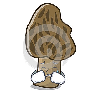 Crying morel mushroom mascot cartoon