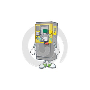 A crying parking ticket machine mascot design style