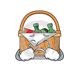 Crying picnic basket mascot cartoon