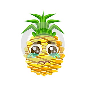 Crying pineapple emoticon. Cute cartoon emoji character vector Illustration