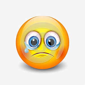 Crying sad emoticon, emoji, smiley - vector illustration