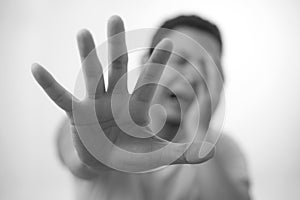 Crying Sad Young Man Showing Surrender Gesture