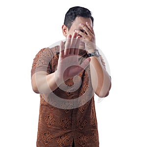 Crying Sad Young Man Showing Surrender Gesture