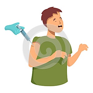Crying scared boy icon cartoon vector. Vaccine injection