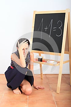 Crying school girl with wrong result photo