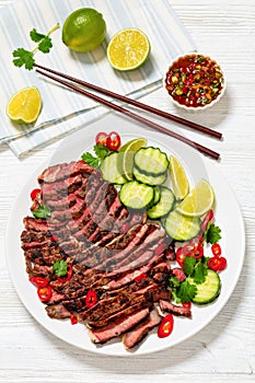 crying tiger, grilled and thinly sliced ribeye steak