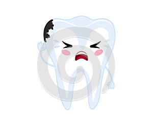 A crying tooth with decay. Cartoon baby vector illustration