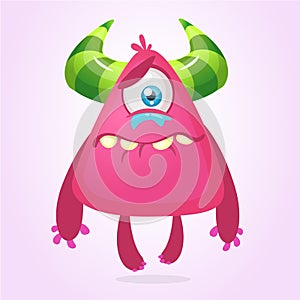 Crying upset monster cartoon. Pink monster character mascot. Vector illustration for Halloween.