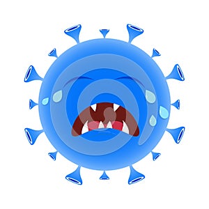 Crying Virus Cartoon Vector Illustration, Sad Bacteria Icon