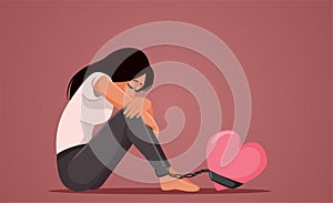 Crying Woman Being Prisoner of Love Vector Concept Illustration