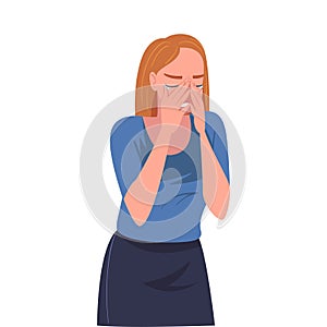 Crying Woman Character Weeping and Sobbing Covering Her Face with Hands Vector Illustration