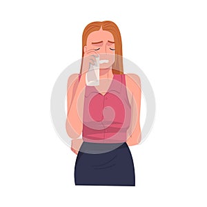 Crying Woman Character Weeping and Sobbing from Sorrow and Grief Feeling Sad and Upset Vector Illustration