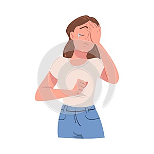 Crying Woman Character Weeping and Sobbing from Sorrow and Grief Feeling Sad and Upset Vector Illustration