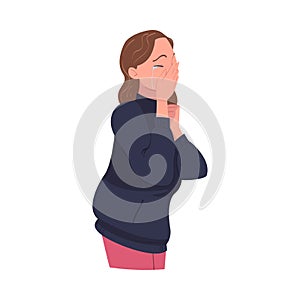 Crying Woman Character Weeping and Sobbing from Sorrow and Grief Feeling Sad and Upset Vector Illustration