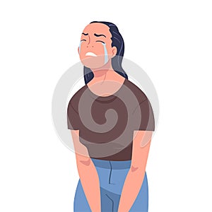 Crying Woman Character Weeping and Sobbing from Sorrow and Grief Feeling Sad and Upset Vector Illustration