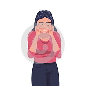 Crying Woman Character Weeping and Sobbing from Sorrow and Grief Feeling Sad and Upset Vector Illustration