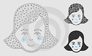 Crying Woman Face Vector Mesh 2D Model and Triangle Mosaic Icon