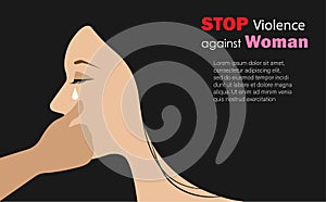 Crying woman with helping hand wiping her tears. Stop violence against woman, sexual harrasment, social bullying and domestic abus