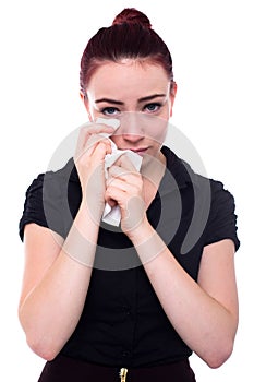 Crying woman with red hair