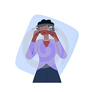 A crying woman. Upset, hysteric, and sadness. A mental health problem. Vector flat illustration.
