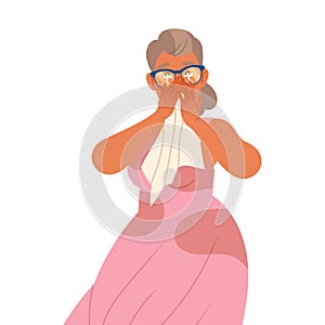 Crying Woman Weeping and Sobbing from Happiness Wiping Eyes Vector Illustration