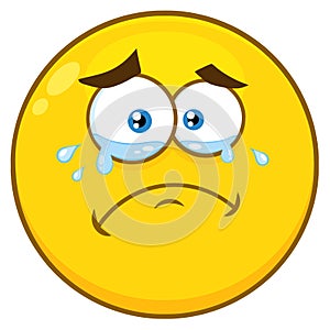 Crying Yellow Cartoon Smiley Face Character With Tears