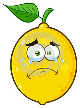 Crying Yellow Lemon Fruit Cartoon Emoji Face Character With Tears