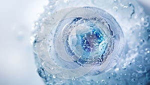 Cryopreservation of genetic material. Ovum in ice cube on white background photo