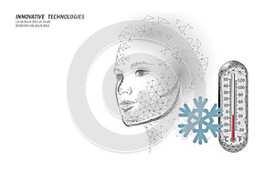 Cryotherapy skincare salon procedure. Medical skin dermatology treatment. Beauty freeze 3D low poly face cure vector