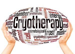 Cryotherapy word cloud hand sphere concept photo
