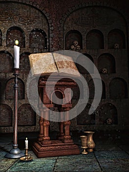 Crypt with a book and candles photo